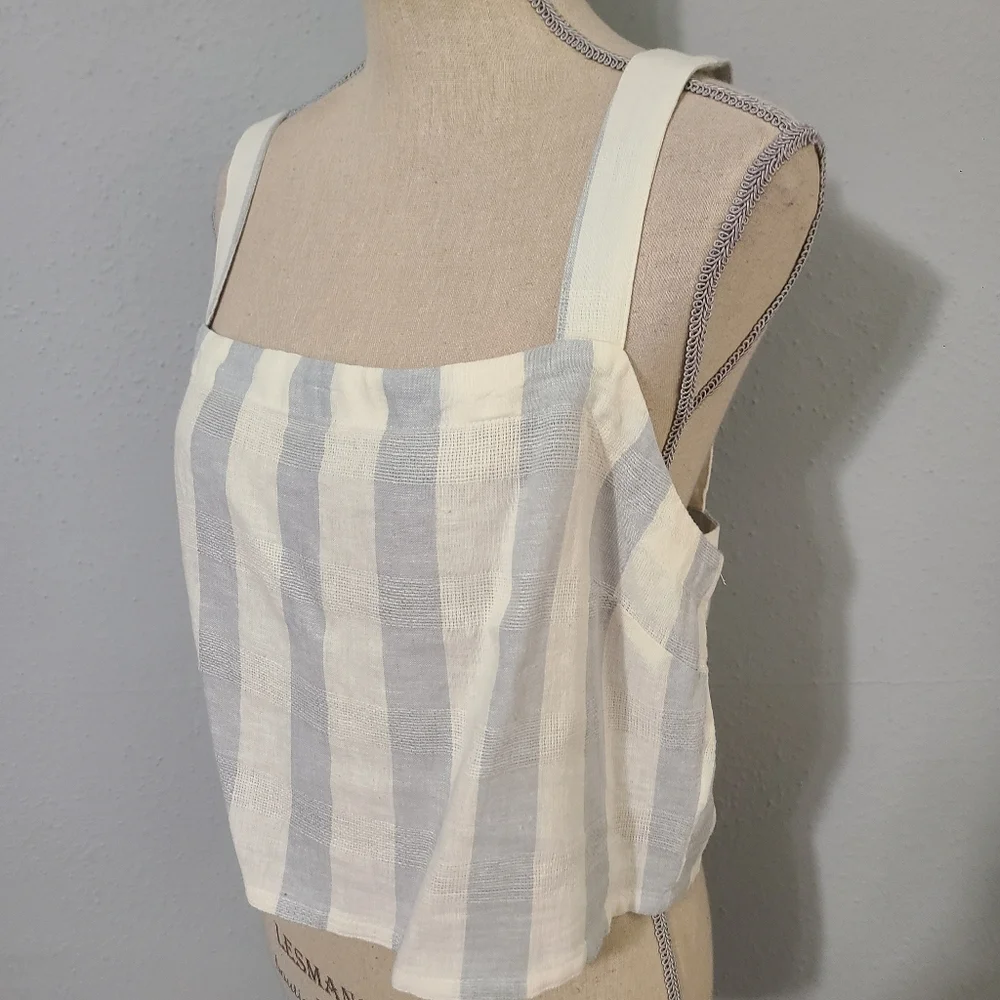Madewell Linen Blend‎ Abbie Crop Top in Stripe NWOT Size XLarge